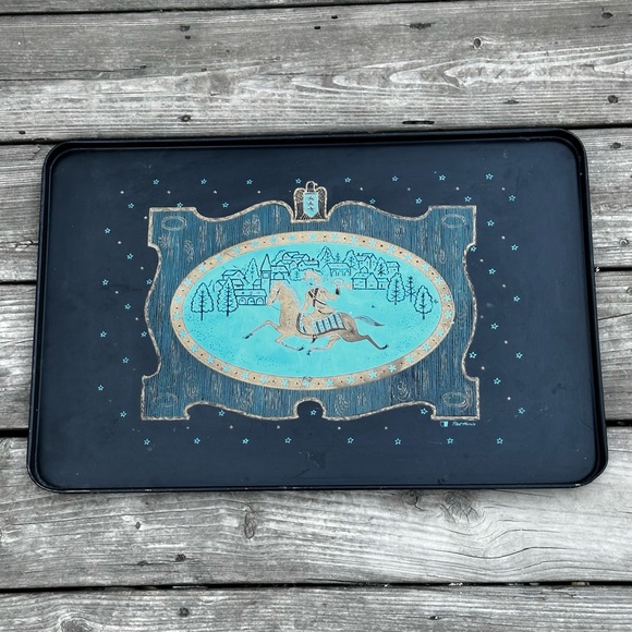 VINTAGE MID CENTURY NED HARRIS BAR WARE TRAY PAUL REVERE (20.25” x 13”) - Picture 2 of 7